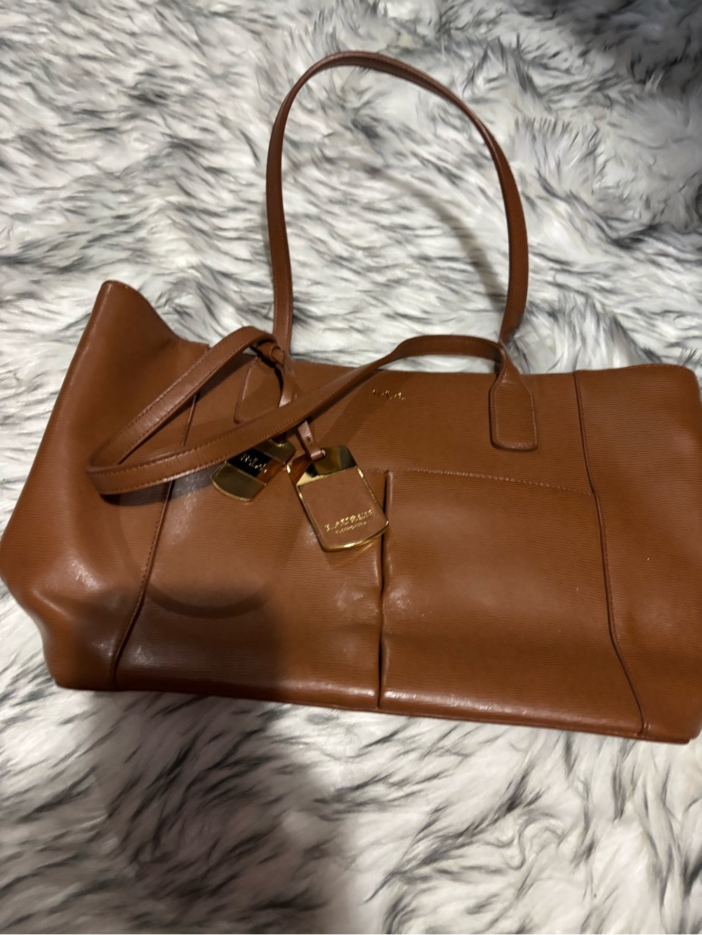 Ralph Lauren Cognac Leather Tote with Gold Hardware